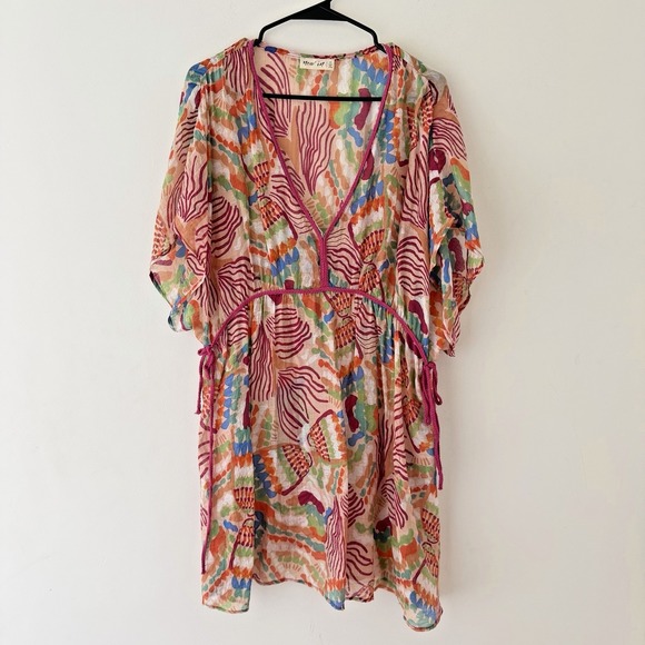 new in Other - Plus Size Sheer Boho Tunic Dress 1X Abstract Colorful Tropical Cover Up Kaftan